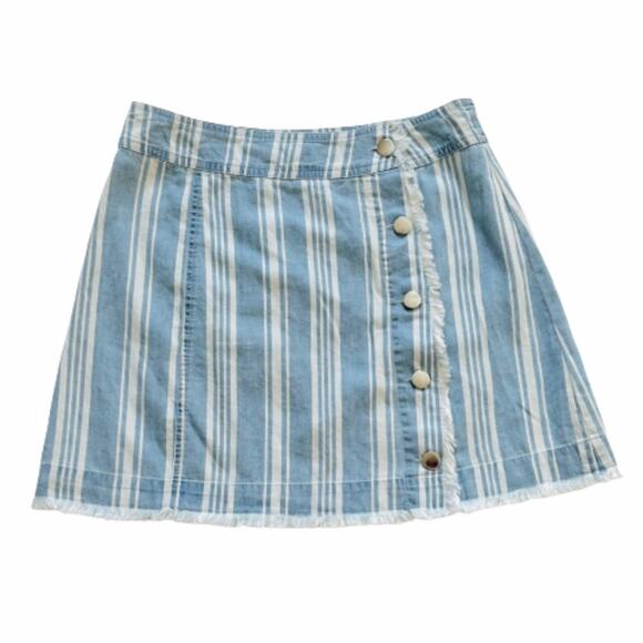Jack by BB Dakota Skirt Ivanna Blue Striped Raw Hem Chambray Mini Size 2 NEW - Picture 12 of 12